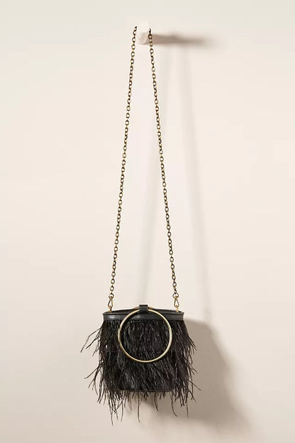 Free People Black Feather Bucket Bag