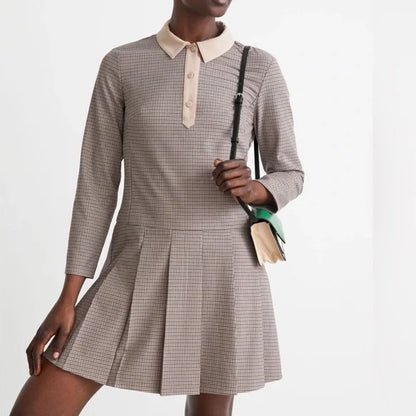 & Other Stories Beige Checked Collar Dress EU 34 UK 6