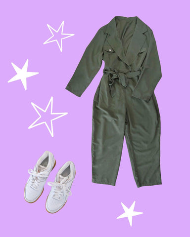 jumpsuit outfit flat lay