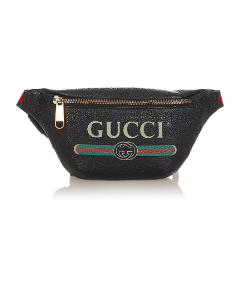GUCCI Black Logo Grained Calfskin Large Belt/Crossbody Bag