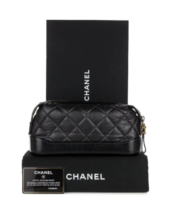 CHANEL Black Quilted Calfskin Quilted Gabrielle Cosmetic Case