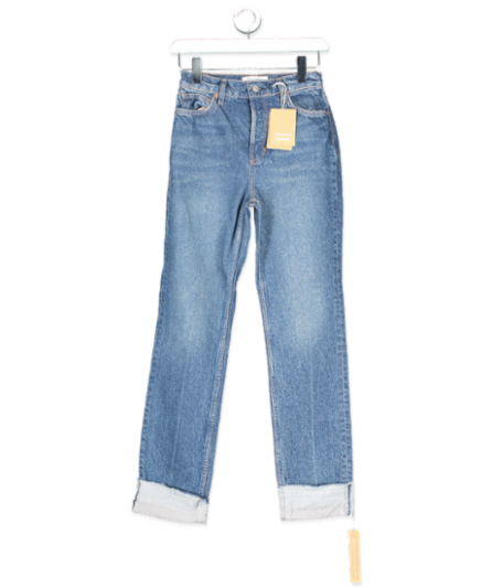 Reformation Blue Cynthia Cuffed High Rise Straight Jeans W24 - 7527013679294_Front_kathywilliamsmarketing.png