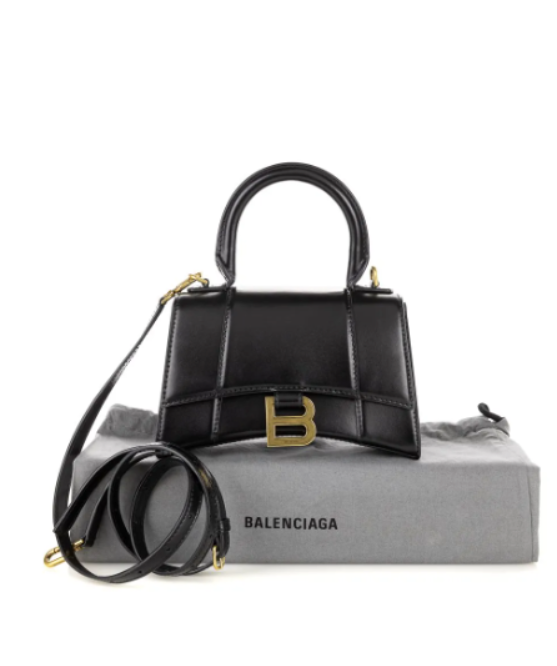 Balenciaga Hourglass XS Handbag in black shiny box calfskin