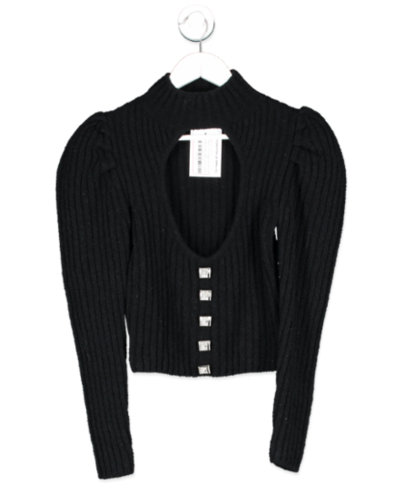 giuseppe di morabito Black Knit Cut-out Puff Sleeve Jumper With Crystal Buttons UK XXS - 7528481456318_Front_kathywilliamsmarketing.png