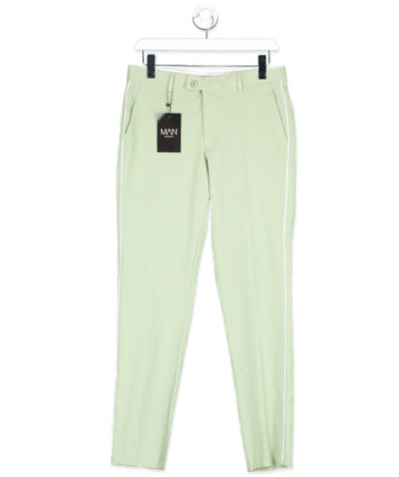 boohooMan Green Slim Piped Suit Trouser W30 - 7517294395582_Front_kathywilliamsmarketing.png